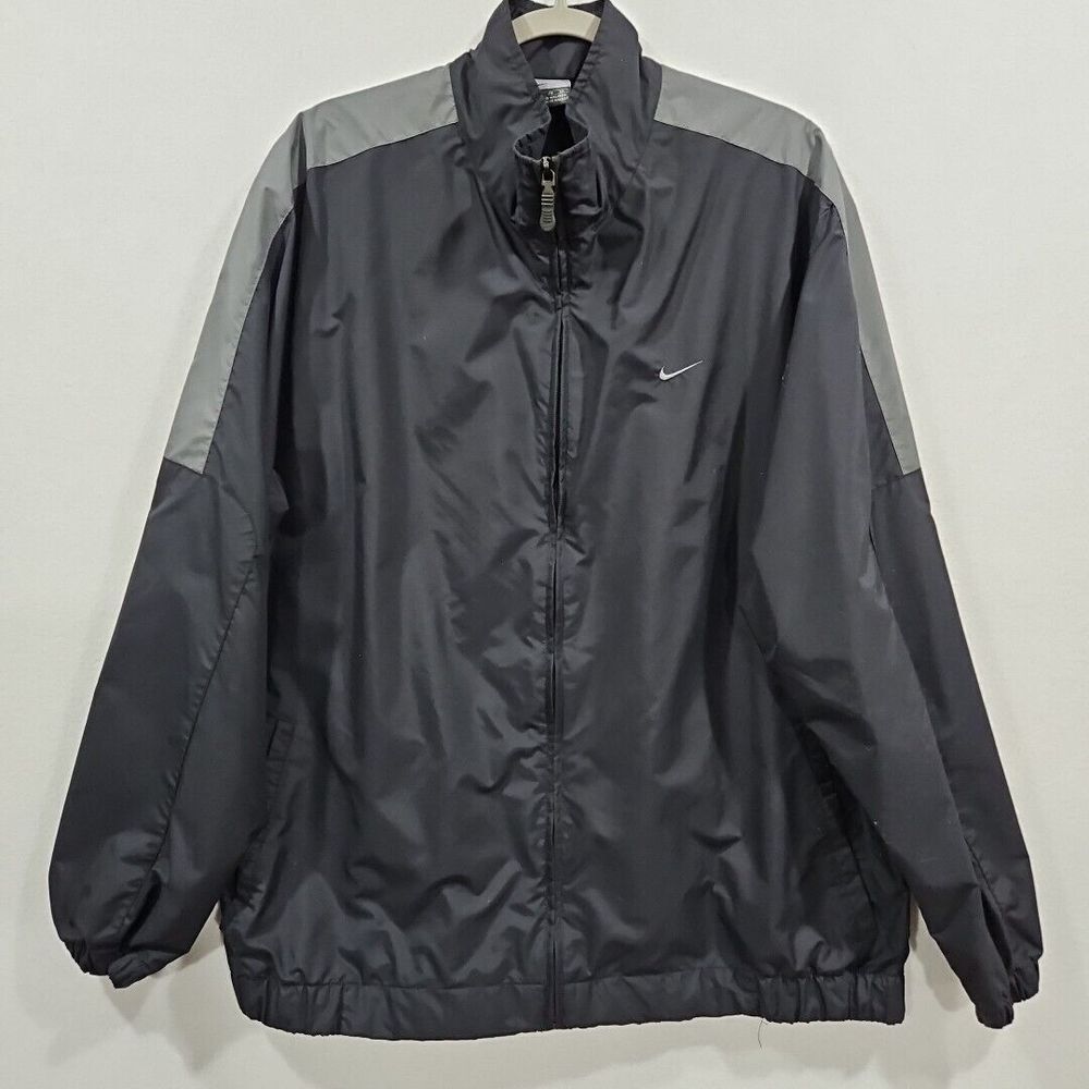 Nike Nylon Jacket Men XL Black Gray Vintage Full Zip Oversized Windbreaker Y2K